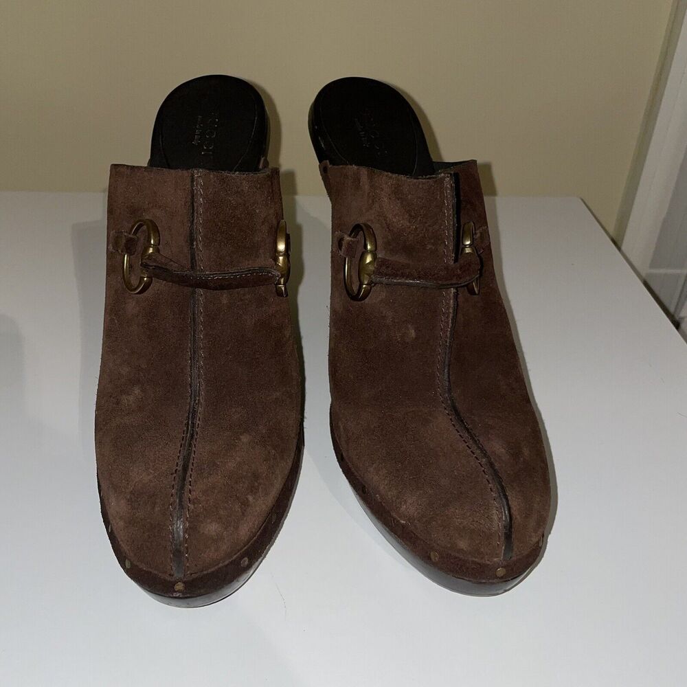 GUCCI Brown Horsebit Joplin 115173 Mules/Slides Suede USA Size 10 "GORGEOUS"